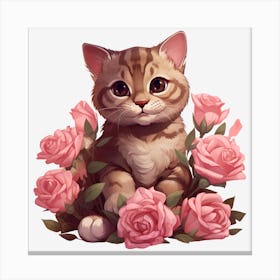 Cat With Roses 1 Canvas Print