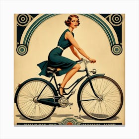 Vintage Woman Riding A Bicycle Canvas Print