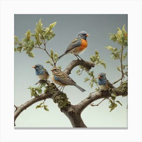 Birds On A Branch 1 Canvas Print