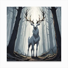 A White Stag In A Fog Forest In Minimalist Style Square Composition 26 Canvas Print