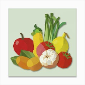 Vegetables On A Green Background Canvas Print