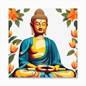 Colorful Floral Buddha Painting (3) Canvas Print
