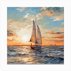 Sailboat At Sunset Canvas Print