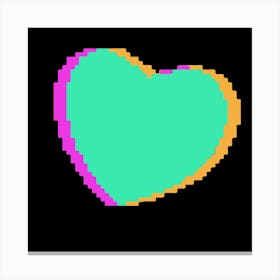 Mint Pixel Heart Square Canvas Print