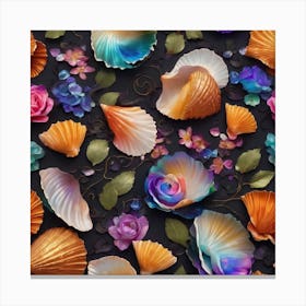Seashells And Flowers Canvas Print
