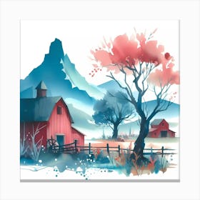 Watercolor Of A Farm Canvas Print