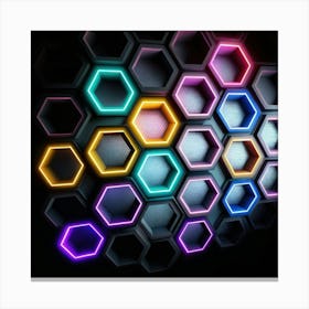 Hexagonal shapes with neon lights, futuristic, cyberpunk, background 8 Canvas Print