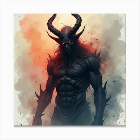 Demon Surrounded By Shadows, Watercolor, Intense Colors 1 Canvas Print