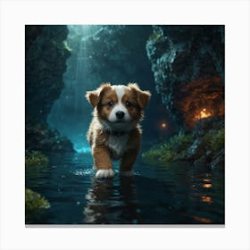 Puppy In A Cave Canvas Print