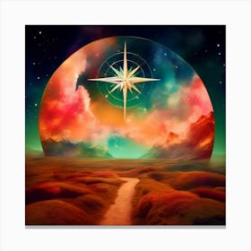 Compass In The Sky, North Star, Rich-Vibrant Colors, Surrealism Canvas Print