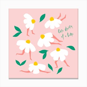 Whimsy Self Love Fitness Floral Pun 'One Daisy at a Time' - Pastel Pink Canvas Print