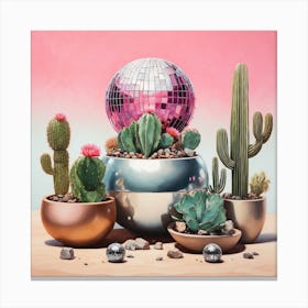 Cacti And Disco Ball Art Print Canvas Print