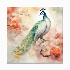 Watercolor Peacock Canvas Print