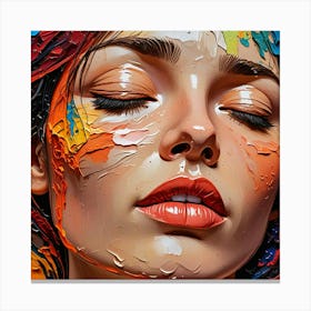 Woman With Colorful Paint On Her Face 1 Canvas Print