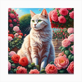 Purrfect Paradise: A Cat in the Rose Garden Canvas Print