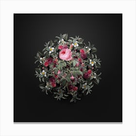 Vintage Provence Rose Bloom Flower Wreath on Wrought Iron Black Canvas Print
