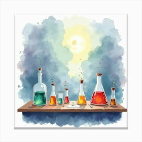 Dynamic Science Lab In Watercolor, With Experiments And Modern Technology Canvas Print