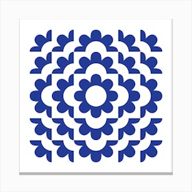 Midcentury Modern Abstract Geometric Flower Pattern Floral in French Blue 3 Canvas Print