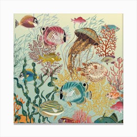 Coral Reef Deep Silence Mint Square Canvas Print