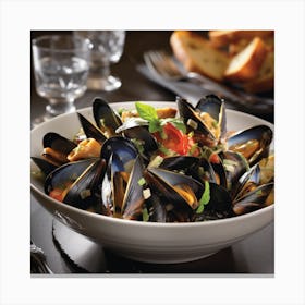 Mussels In A White Bowl Canvas Print