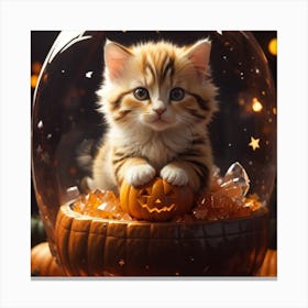 Kitten In A Pumpkin Canvas Print