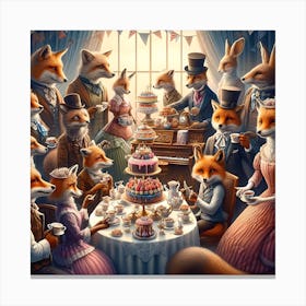 Foxes At Tea Canvas Print