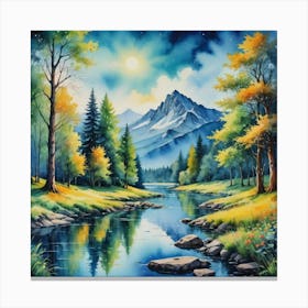 Fantastical Luminescence in a Mountain Haven Night In The Mountains Canvas Print