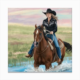 Cowgirl Riding Horse 5 Canvas Print