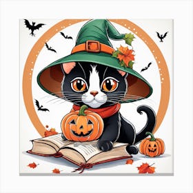 Cute Cat Halloween Pumpkin (63) Canvas Print