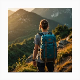 Hiker In The Mountains Canvas Print