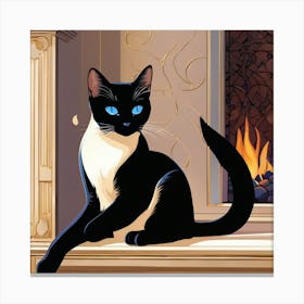 Cat In Fireplace Canvas Print