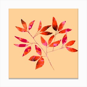 Floral Branches Red Pink Pattern On Pumpkin Canvas Print