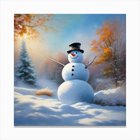 Snowman In The Woods Canvas Print