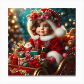 Christmas Girl In Sleigh Canvas Print