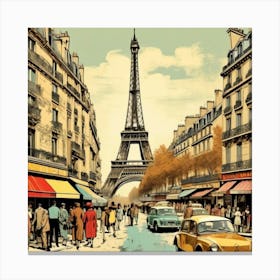 Busy Paris Street Scene Canvas Print