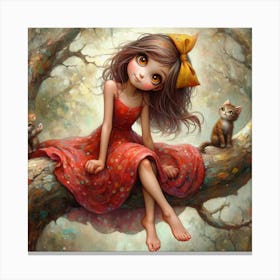 Little Girl With Cats 1 Canvas Print