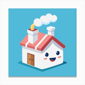 Happy Cartoon House With Smoke Canvas Print