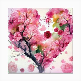 Heart Tree With Roses Canvas Print