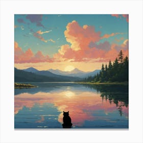 Cat Sitting By The Lake Canvas Print