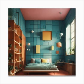 Bedroom With Colorful Walls Canvas Print