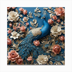 Peacock And Roses Canvas Print