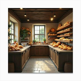 A Quaint English Village Bakery With Freshly Baked Bread And Pastries 1 Canvas Print