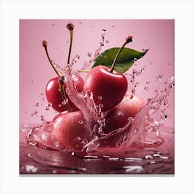 Cherries Splashing Water Canvas Print