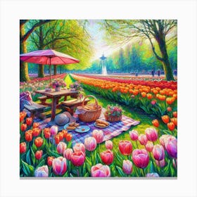 Into The Garden Picnicking Amongst Amsterdam S Tulip Fields In Full Bloom Style Vibrant Tulip Impasto (2) Canvas Print