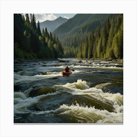 Canoeing On A River Canvas Print