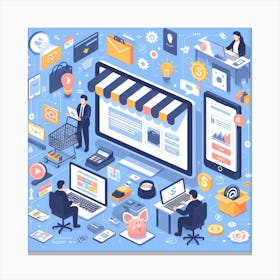 Isometric Concept Of Online Business Canvas Print