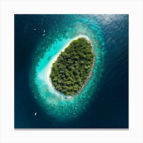 A small island covered in dense forest, surrounded by turquoise waters Canvas Print