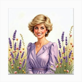 Smiling Princess Diana In A Watercolor Field Of Lavender And Wildflowers 1 Canvas Print