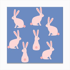 Pink Bunnies and Rabbits on Blue Canvas Print