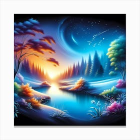 Night Landscape Painting Canvas Print